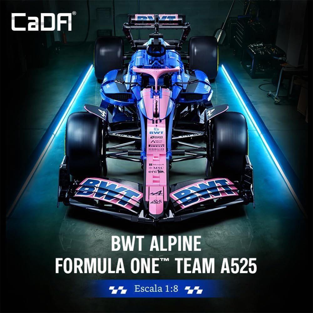 CaDA C64012W BWT Alpine F1 Team A525 2025 Kit de construcción de autos de carreras de Fórmula 1, 2173 piezas, modelo coleccionable grande a escala 1:8, funciones mecánicas detalladas completas, juego