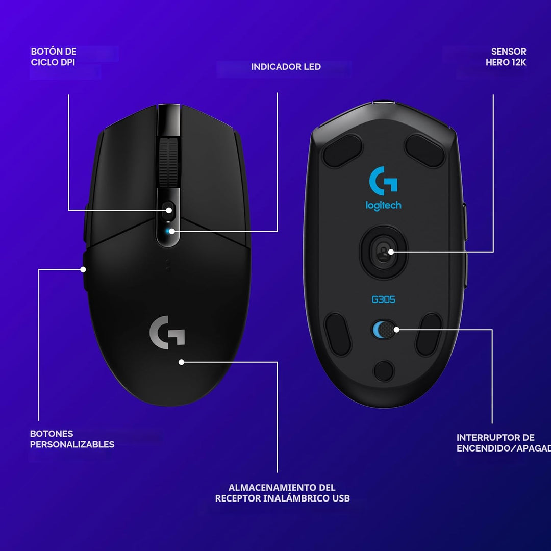 Logitech G 305 LIGHTSPEED - Mouse inalámbrico para juegos, sensor H...