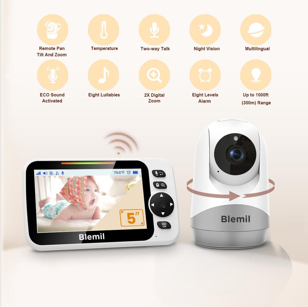 Blemil - Monitor de bebé con batería de 30 horas, monitor de vídeo...