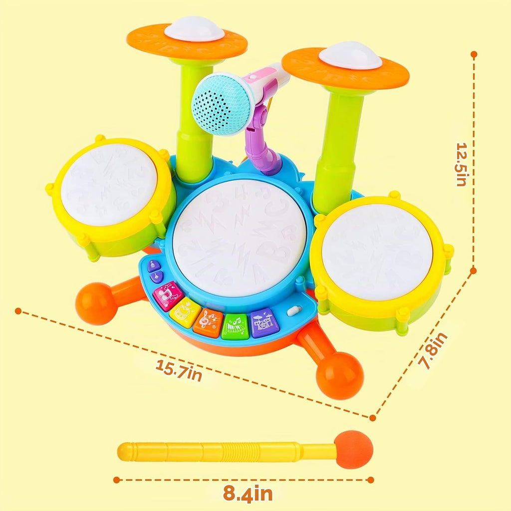 deAO Juego de batería para niños con 2 baquetas y micrófono,