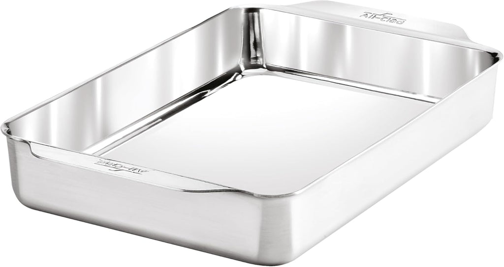 All-Clad Bandeja rectangular de acero inoxidable para hornear de 9 x 13 pulgadas, triple capa para hornear consistente, (asar, hornear galletas, brownies y más) utensilios profesionales de acero