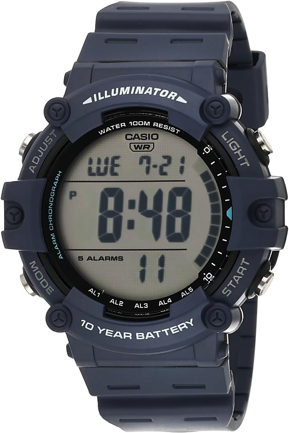 Casio Illuminator AE1500WH Series | Batería de 10 años | Retroiluminación LED | 5 alarmas | Cronómetro de 1/100 segundos | Reloj digital para hombre