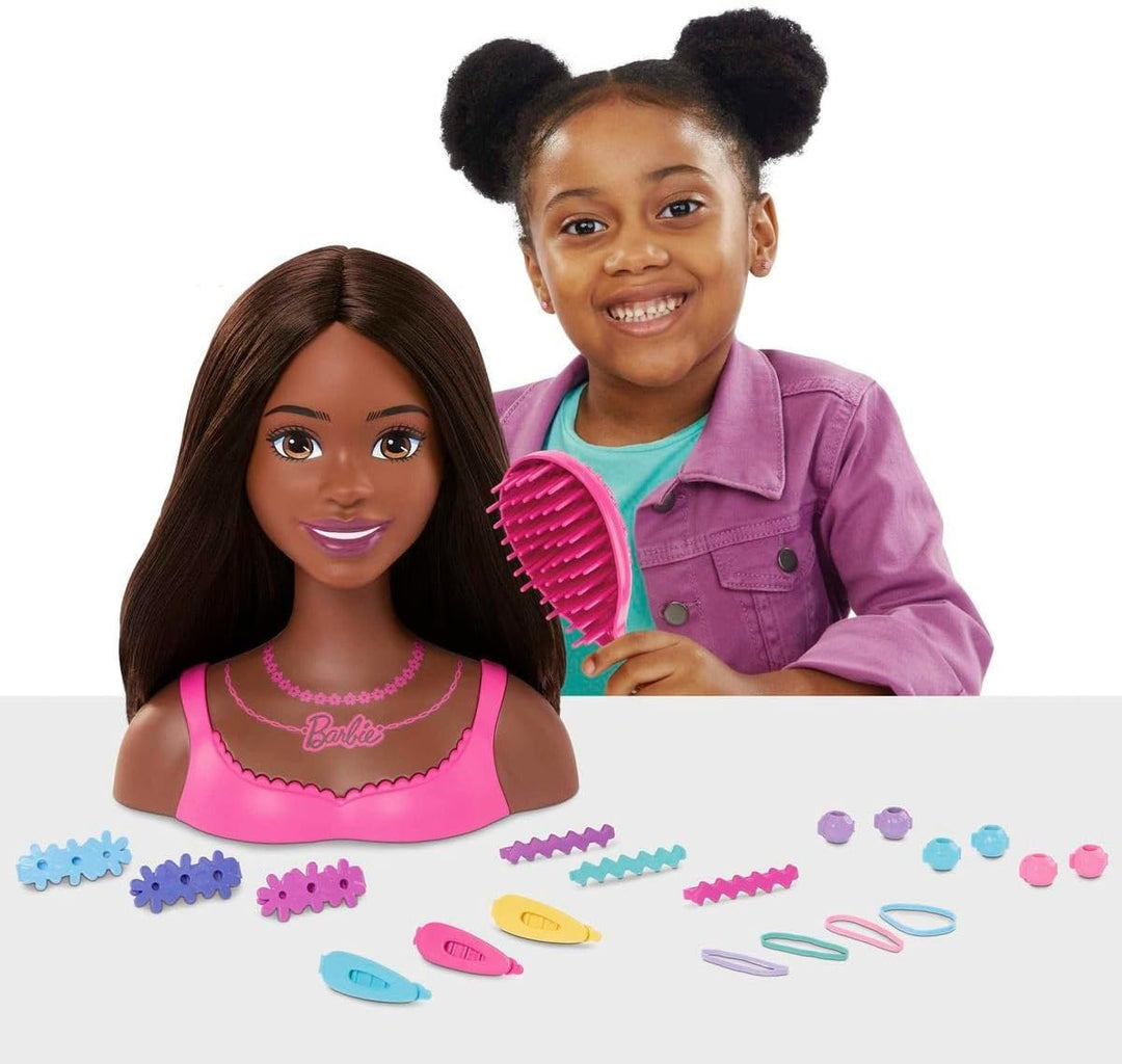Cabeza de muñeca Barbie para peinar el cabello, pelo castaño con 20...