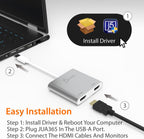 j5create Adaptador USB a HDMI – Cable dual HDMI USB 3.0 para varios monitores | 4K + 1080p | Compatible con Windows y macOS (JUA365)