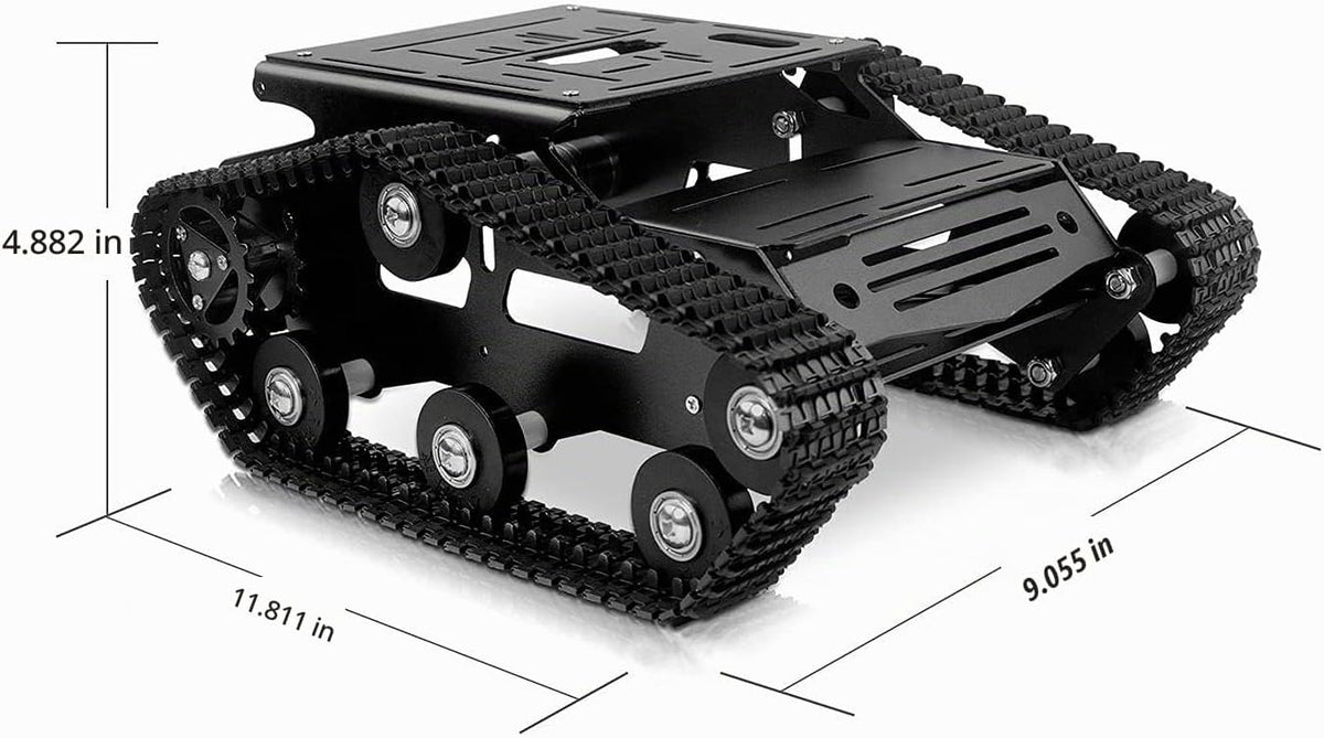 Kit de chasis de coche robot inteligente, chasis de tanque grande de metal completo con motores de 2WD para Arduino Raspberry Pi Jetson Python DIY Kit de aprendizaje de auto inteligente (negro, con motor de CC)