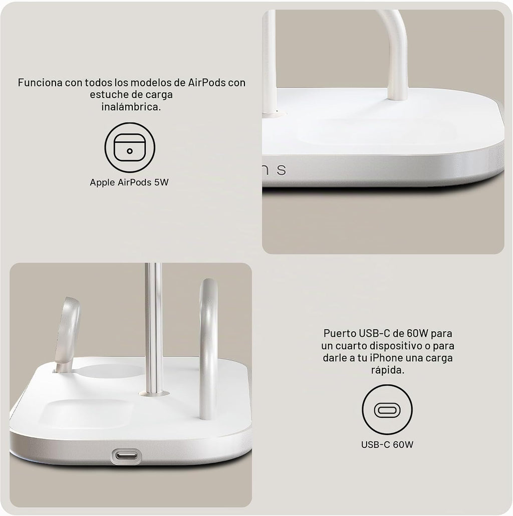 Zens Cargador inalámbrico 4 en 1, compatible con MagSafe y Qi2, carga inalámbrica ultrarrápida de 15 W para Apple iPhone 16/15/14/13/12, Apple Watch, AirPods, incluye adaptador de corriente (blanco)