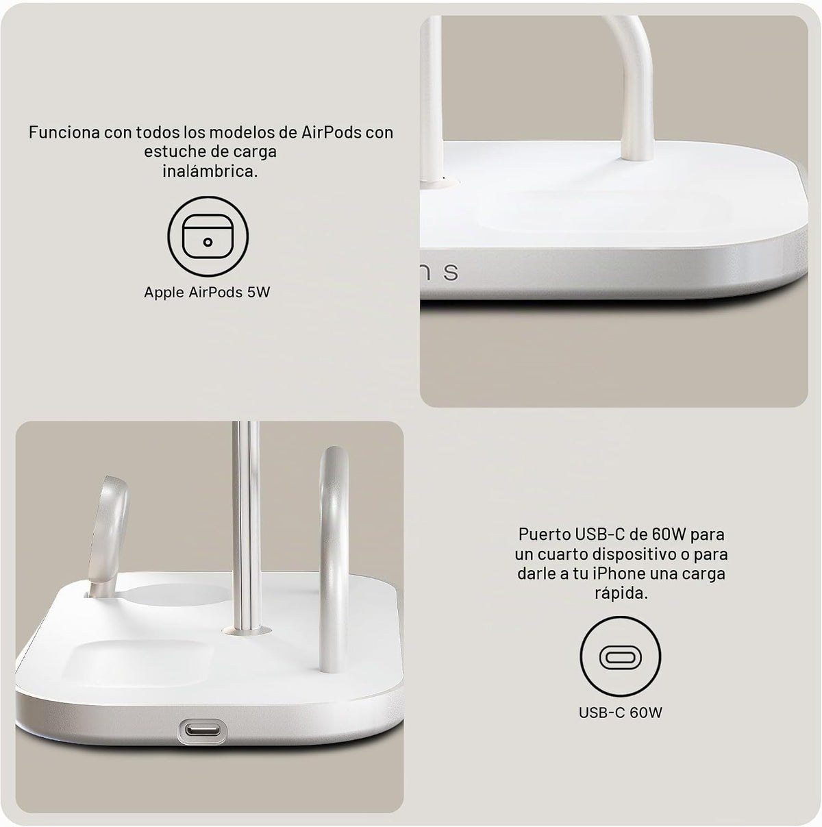 Zens Cargador inalámbrico 4 en 1, compatible con MagSafe y Qi2, carga inalámbrica ultrarrápida de 15 W para Apple iPhone 16/15/14/13/12, Apple Watch, AirPods, incluye adaptador de corriente (blanco)