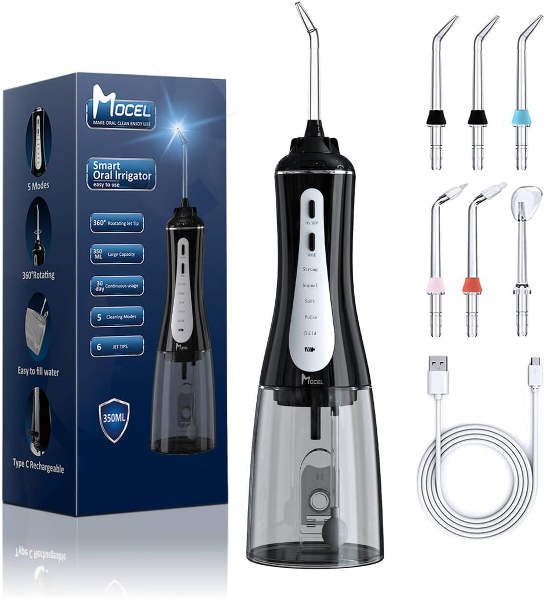 MOCEL - Irrigador dental inalámbrico con 5 modos, limpiador de dien...