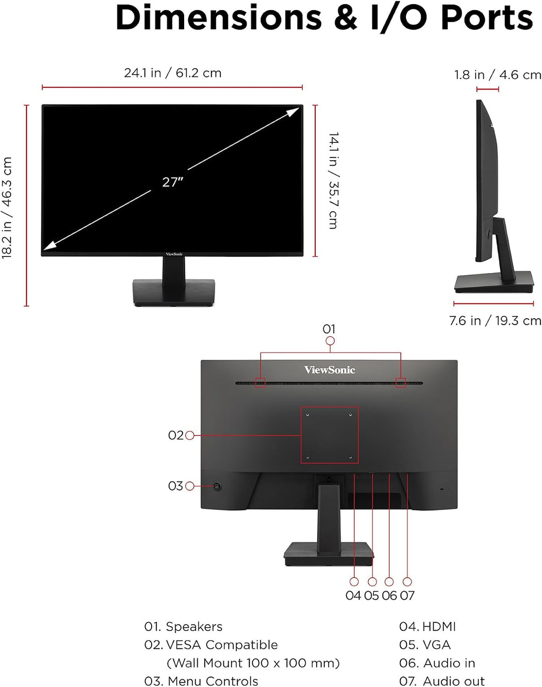 ViewSonic VA2748-MH Monitor de computadora Full HD de 27 pulgadas,...
