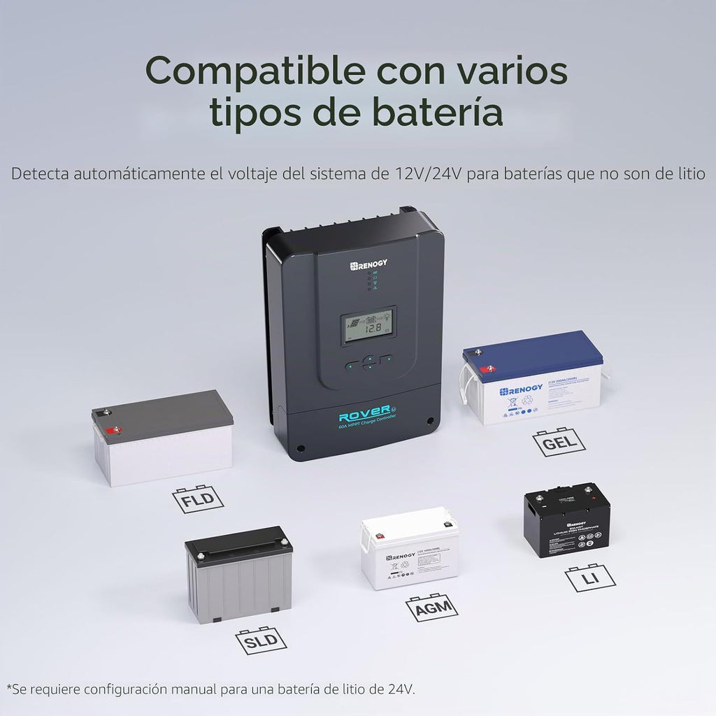 Renogy Controlador solar 60A 12/24/36/48V de la carga del Rover MPPT para