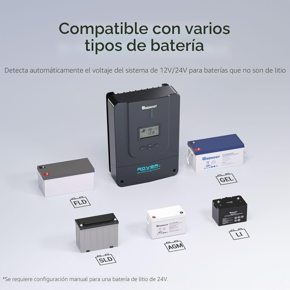 Renogy Controlador solar 60A 12/24/36/48V de la carga del Rover MPPT para