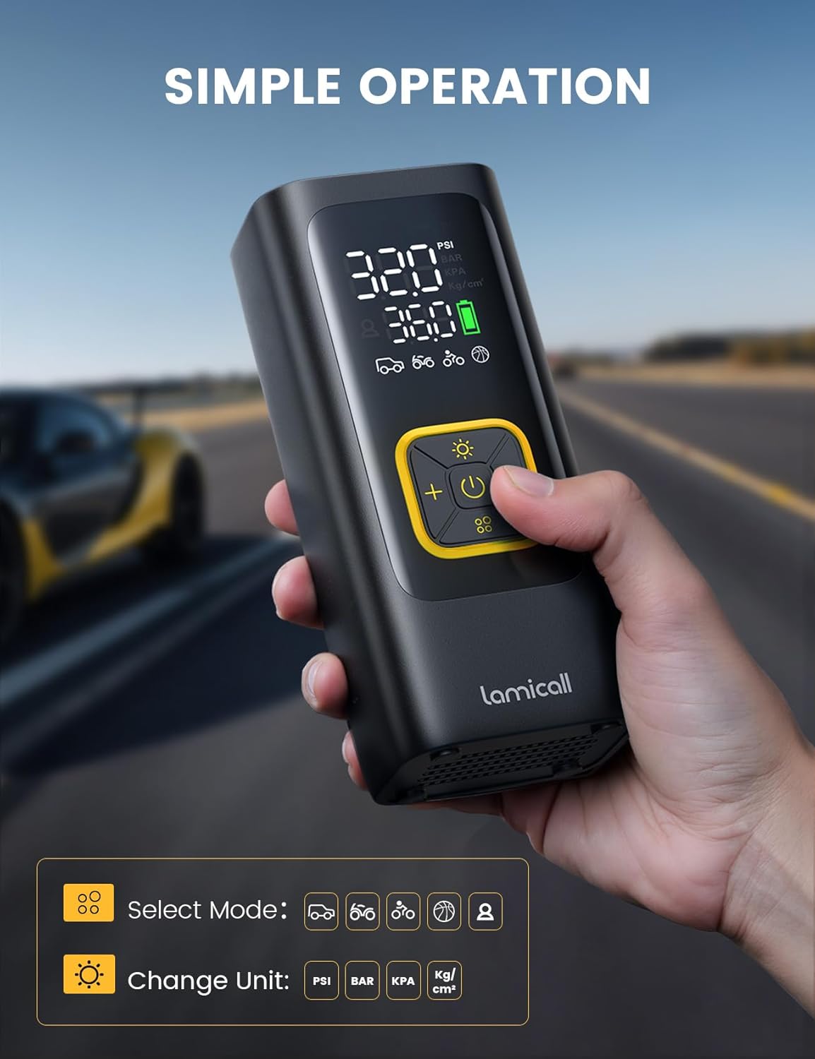 Lamicall - Inflador de neumáticos de automóvil, compresor de aire p...