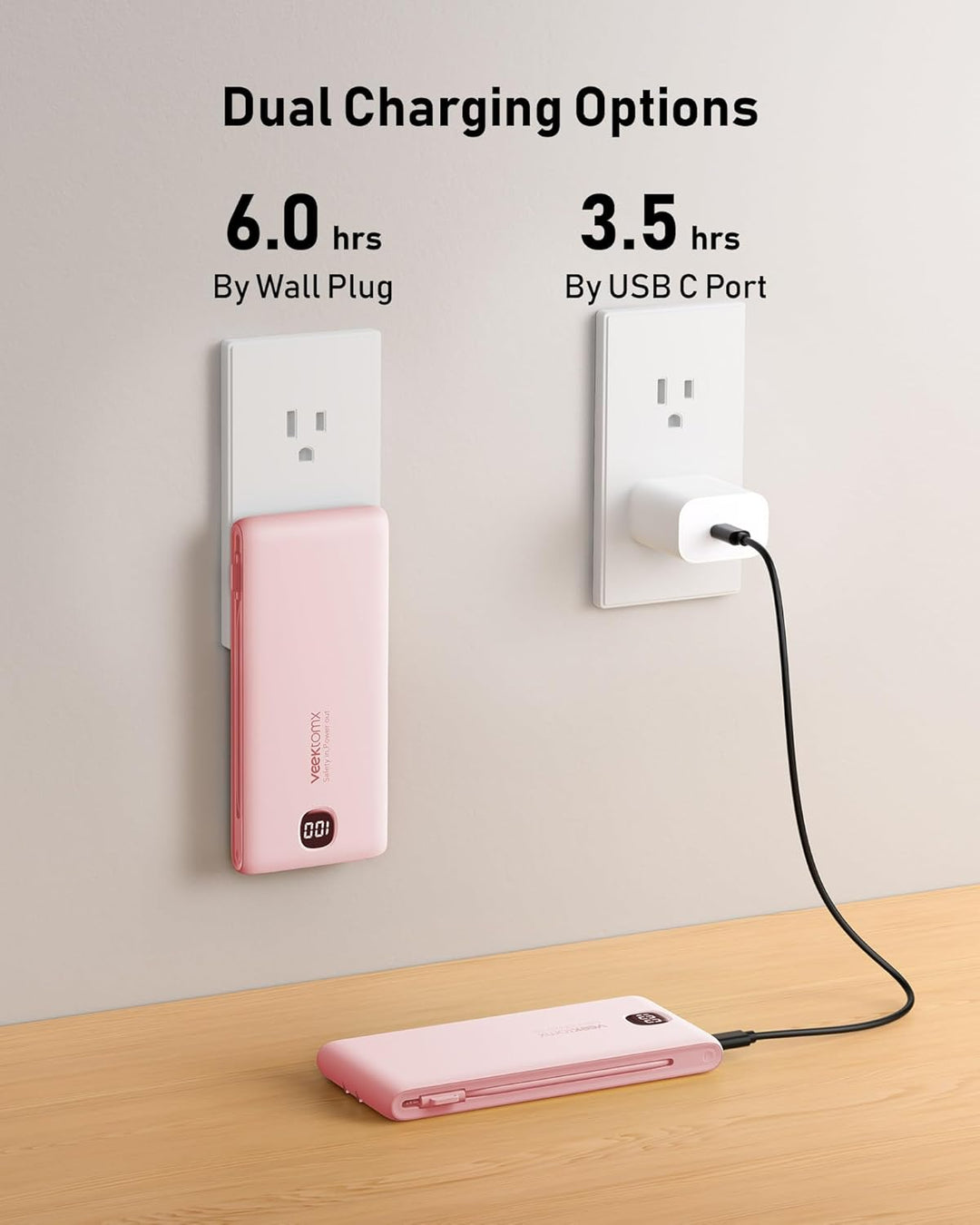 Cargador portátil de batería con cables integrados y enchufe de par...