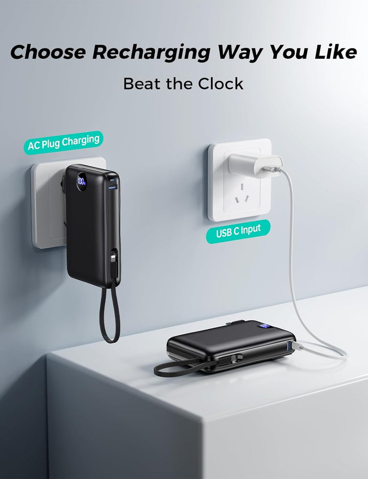 Sucrosey Cargador portátil de 50000 mAh con cable integrado y enchu...