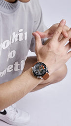 NAVIFORCE Relojes militares digitales para hombre, reloj analógico de cuarzo, resistente al agua, deportivo, multifuncional, correa de cuero, reloj de pulsera
