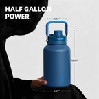 Botella de agua aislada de medio galón de 64 onzas con popote desplegable 2