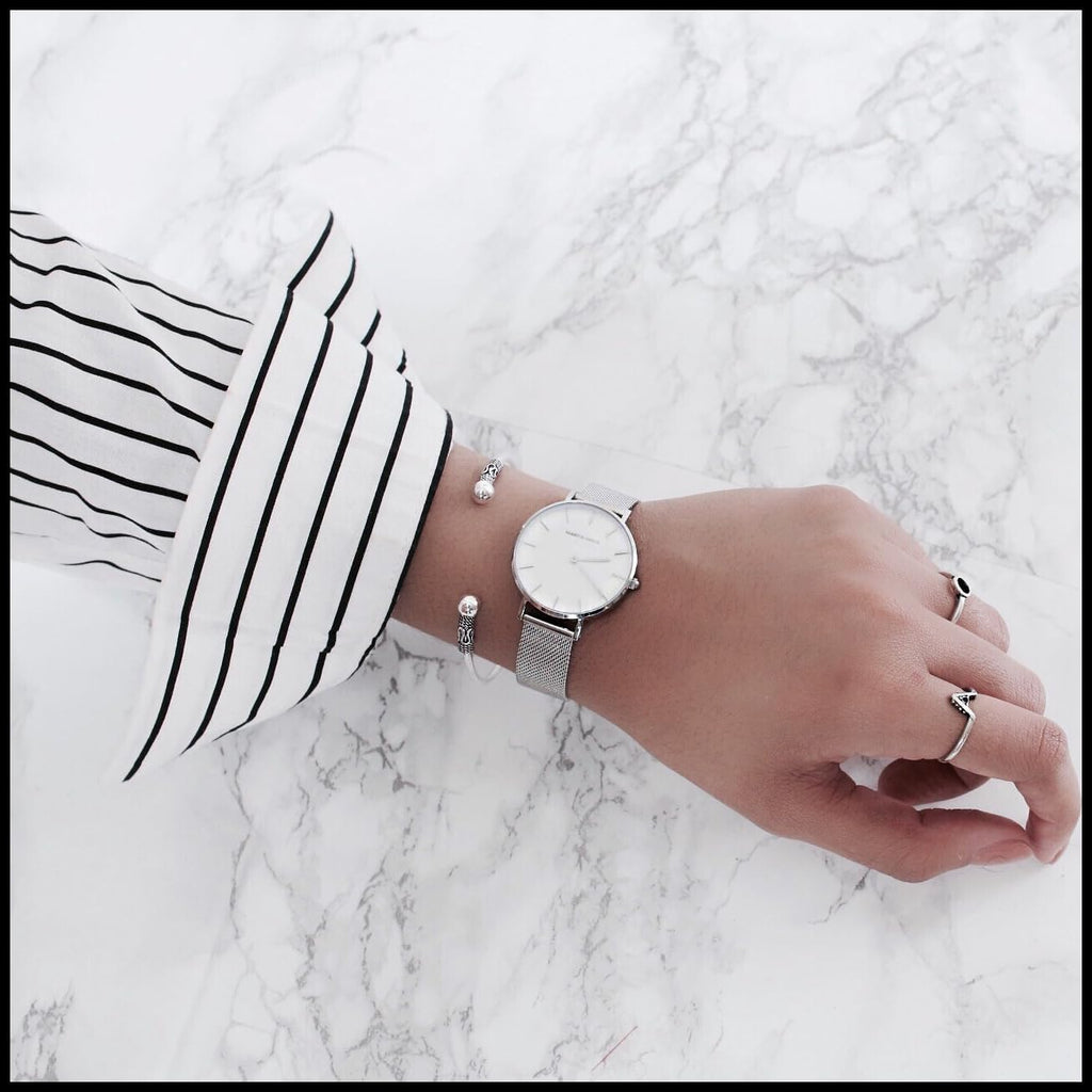 Roberto Marino RM1611 Reloj de malla para mujer – Acero inoxidable plateado, 3ATM, esfera blanca
