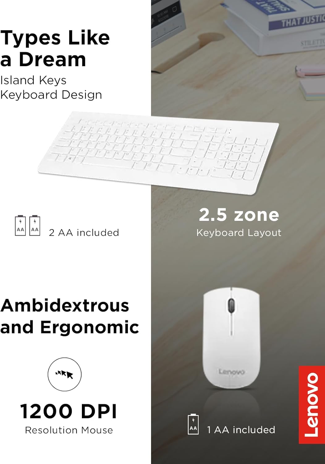 Lenovo 510 Combo inalámbrico con receptor USB de 2.4 GHz, teclado d...