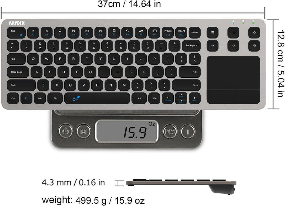 Arteck Teclado inalámbrico táctil para TV 2.4G con control de medio...