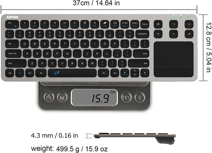 Arteck Teclado inalámbrico táctil para TV 2.4G con control de medio...