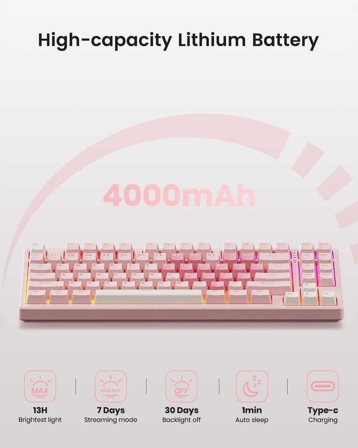 Kisnt Teclado mecánico inalámbrico KN85 para juegos, diseño del 75%...