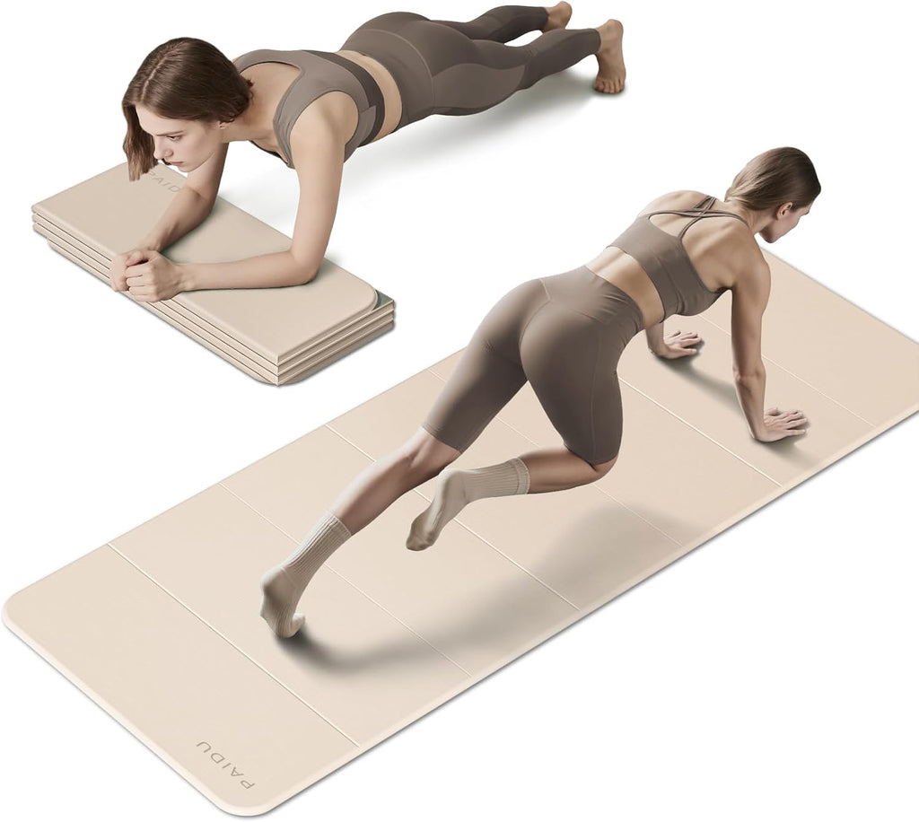 PAIDU Esterilla de yoga plegable para fitness, extra gruesa de 2/5 pulgadas (0.394 in) | TPE antideslizante certificado SGS | 75 x 26 pulgadas extra larga | portátil y fácil de almacenar | para yoga