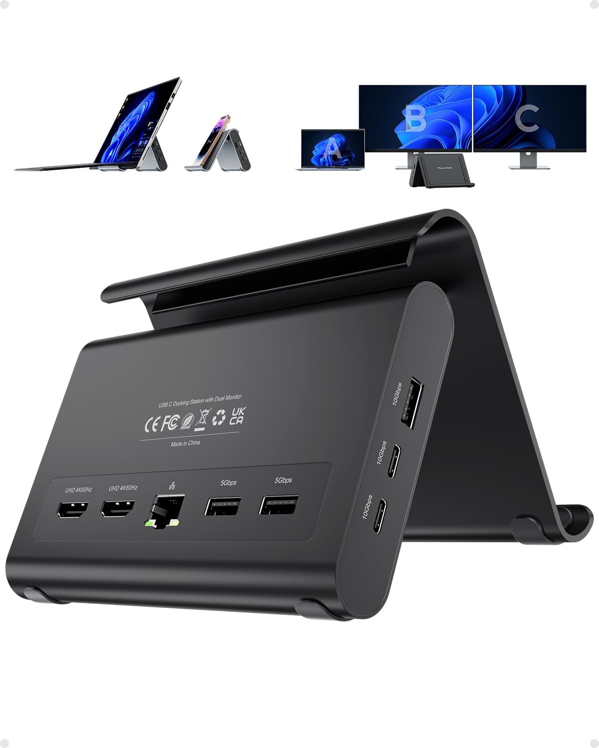 Estación de acoplamiento para portátil con monitor dual 4K@60Hz, 6*USB-C/A
