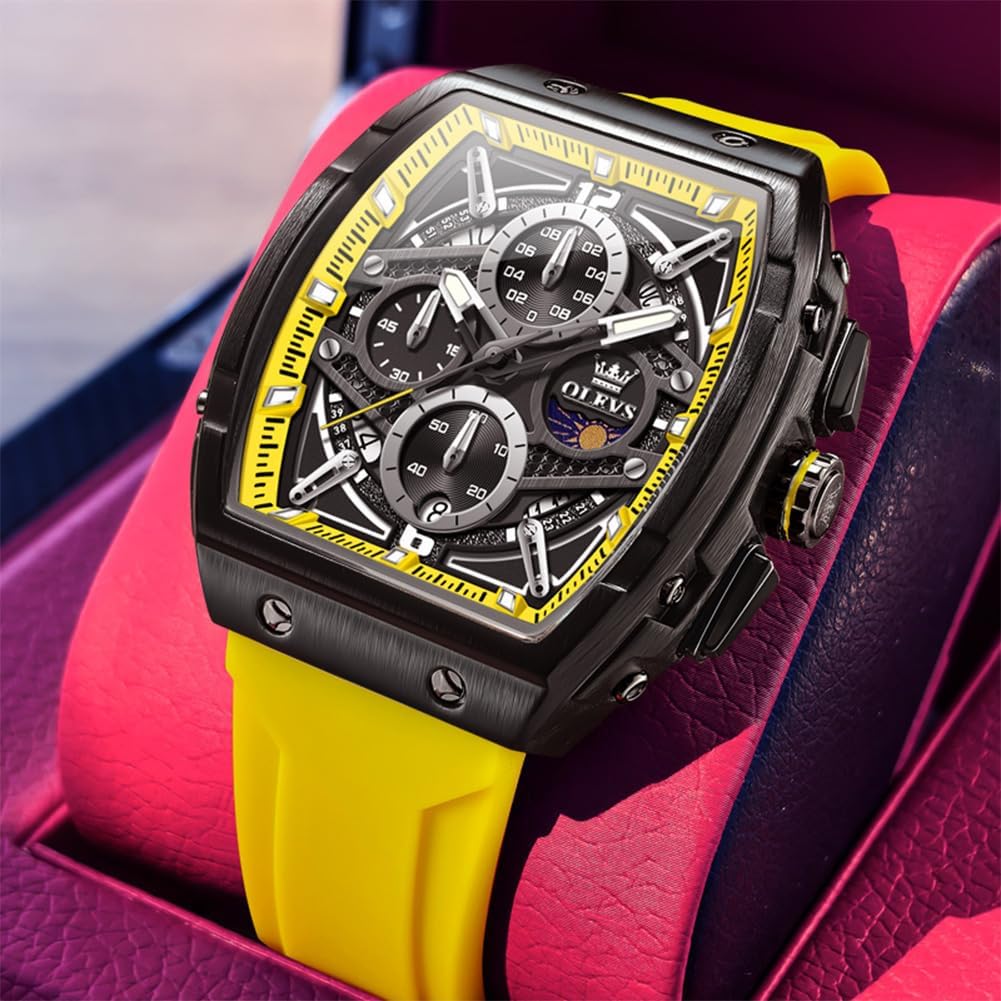 OLEVS Relojes para Hombre Casual Lujo Cara Grande Cronógrafo Multifuncional Relojes de Hombre Correa de Silicona/Nylon Duradera 3 ATM Resistente al Agua Reloj de Hombre Fecha Fase Lunar Reloj