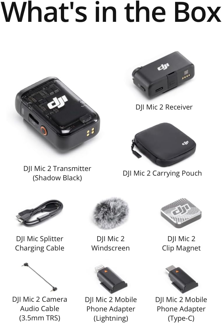 DJI Mic 2 (1 TX + 1 RX), micrófono inalámbrico con cancelación inte...