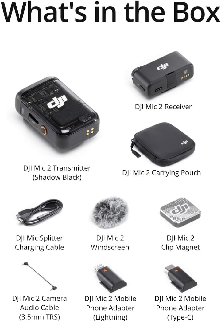 DJI Mic 2 (1 TX + 1 RX), micrófono inalámbrico con cancelación inte...