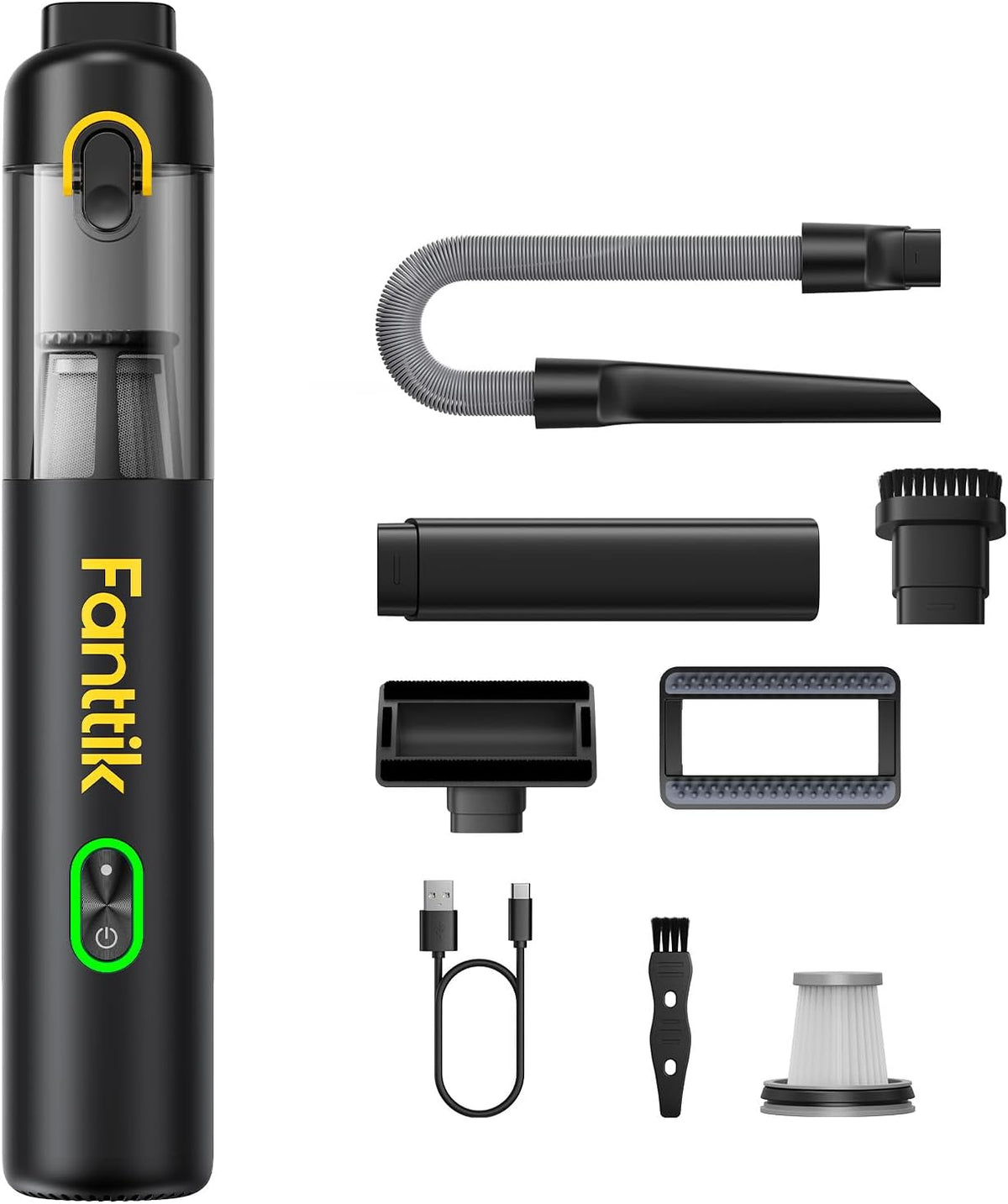 Fanttik V8 Mate - Aspiradora inalámbrica mejorada para automóvil, mini aspiradora portátil con potencia de succión de 13000 pa, 2 modos de succión, carga tipo C, aspiradora de mano para automóvil, tareas pequeñas, teclados, escritorio de oficina (negro)