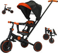 Triciclo plegable de empuje para niños pequeños con toldo, triciclo de equilibrio 8 en 1 con asa, triciclo para niños de 1 a 3 años, triciclos plegables para niños (negro)