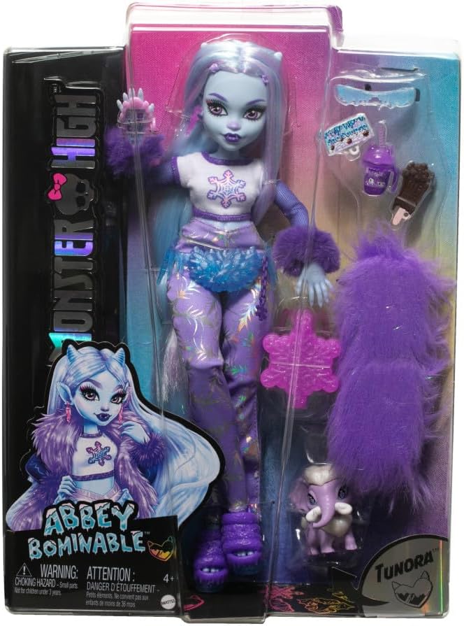 Muñeca Monster High, Abbey Bominable Yeti de moda con mamífero