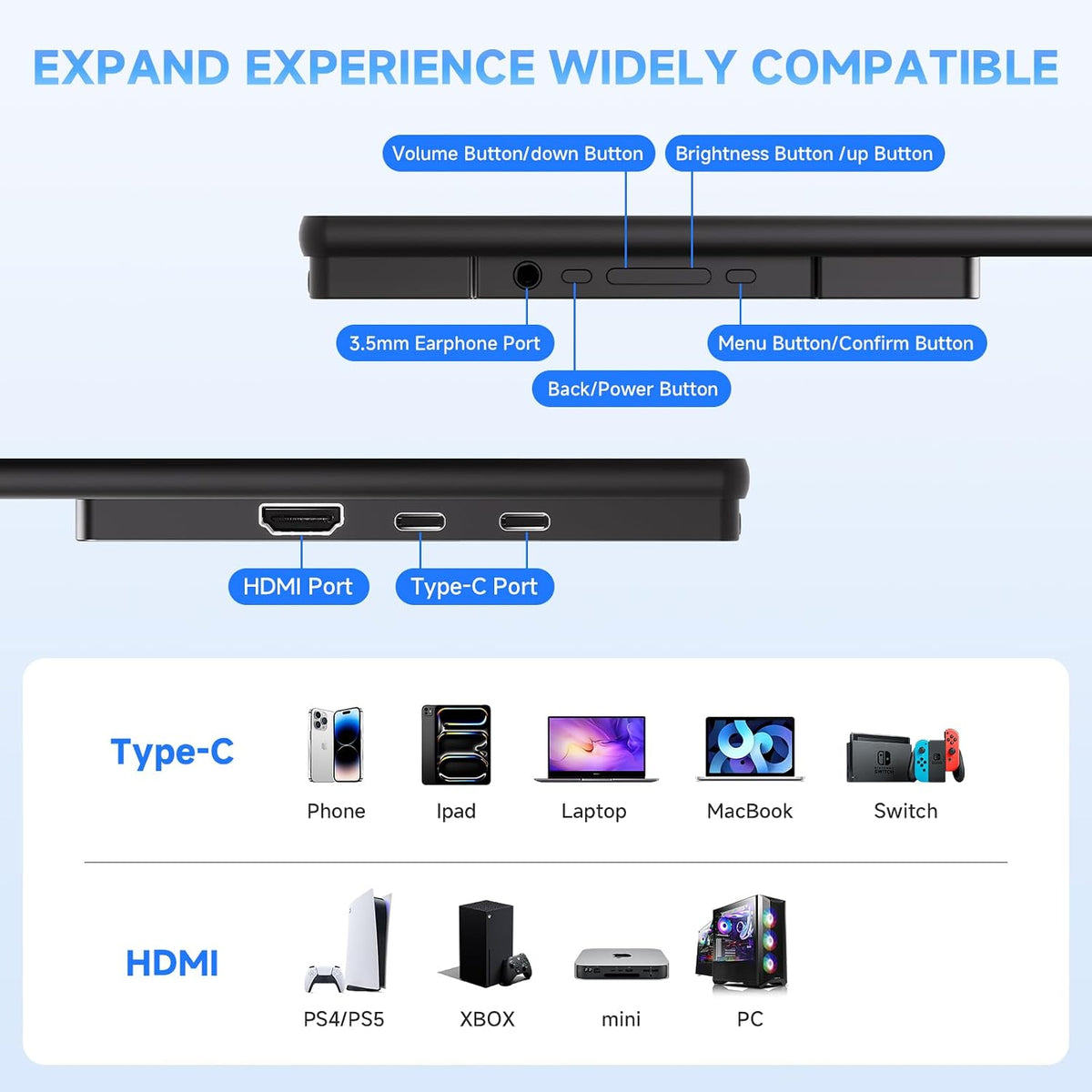 Monitor portátil 4K de 23.8", UHD 3840x2160 IPS 400 nits 100% sRGB