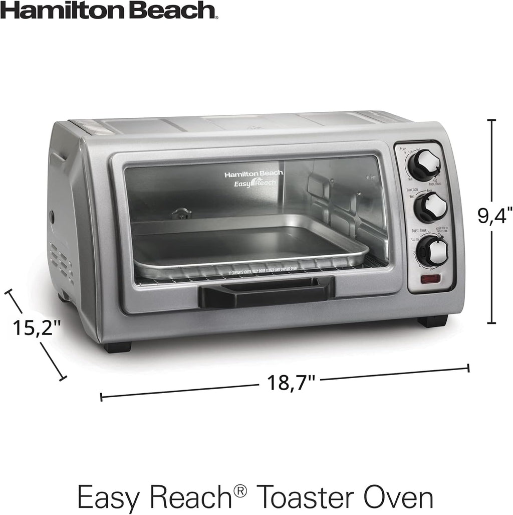 Hamilton Beach 31127 horno tostador con puerta, espacio para 6 rodajas, y apagado automático, plateado