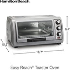 Hamilton Beach 31127 horno tostador con puerta, espacio para 6 rodajas, y apagado automático, plateado
