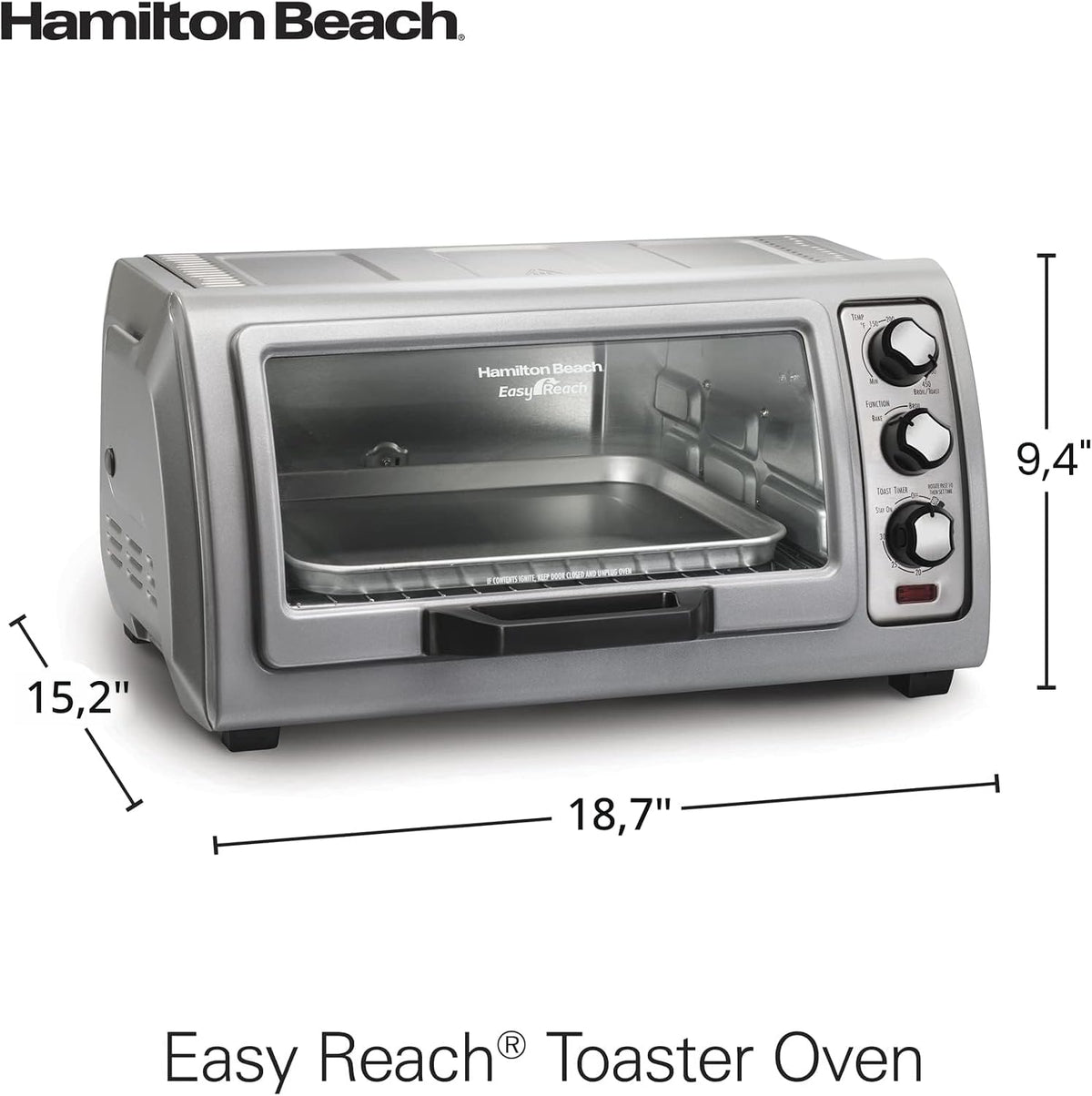 Hamilton Beach 31127 horno tostador con puerta, espacio para 6 rodajas, y apagado automático, plateado