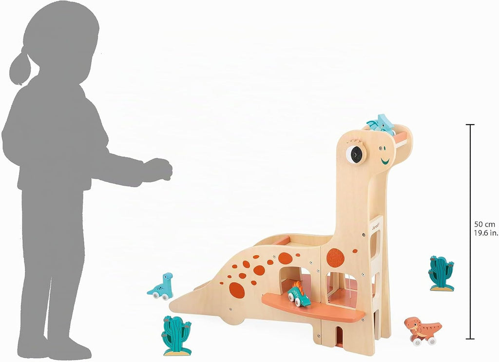Janod - Dino - Garaje de dinosaurios de madera - Edades 2-6 años