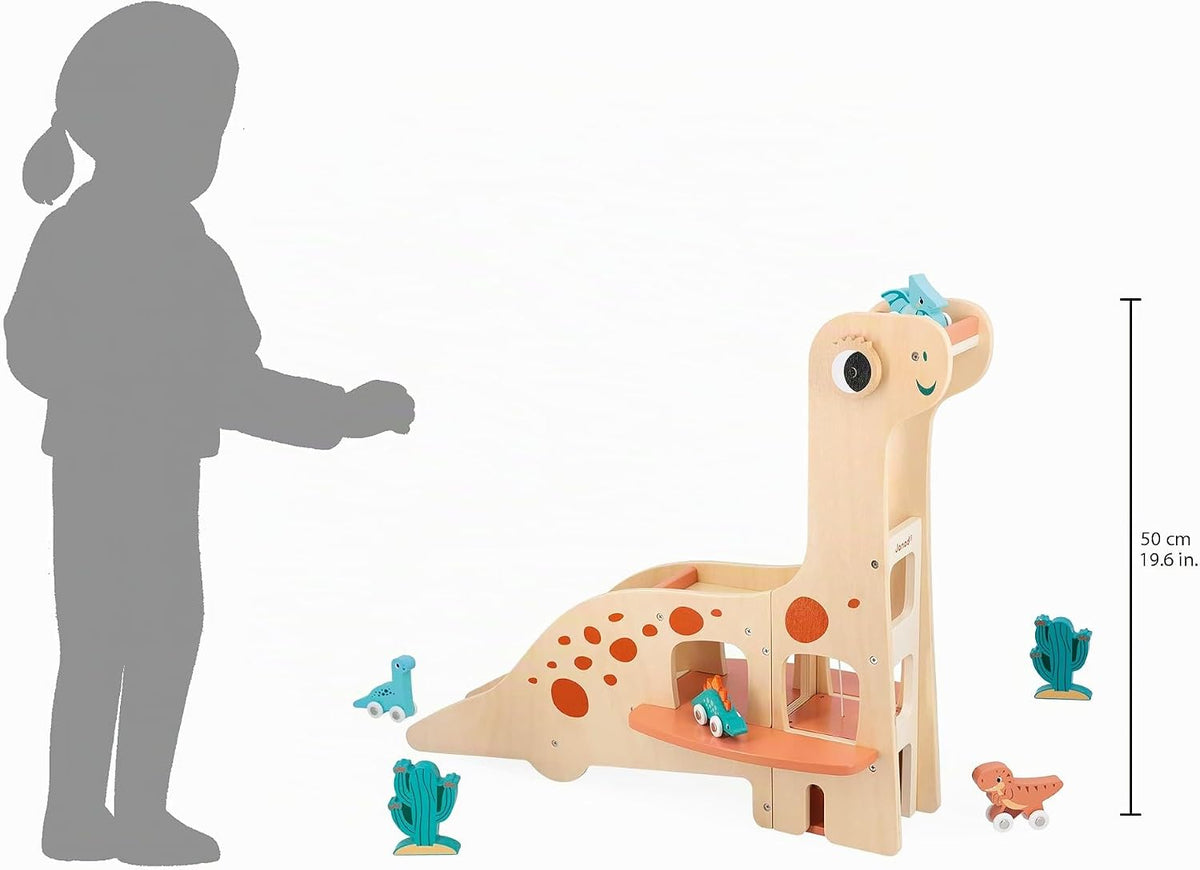 Janod - Dino - Garaje de dinosaurios de madera - Edades 2-6 años