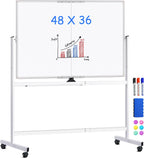 maxtek Pizarra blanca con ruedas, pizarra blanca magnética grande de 48 x 36 pulgadas con soportes, pizarra blanca grande de doble cara de borrado en seco sobre ruedas para escuela en casa, oficina en