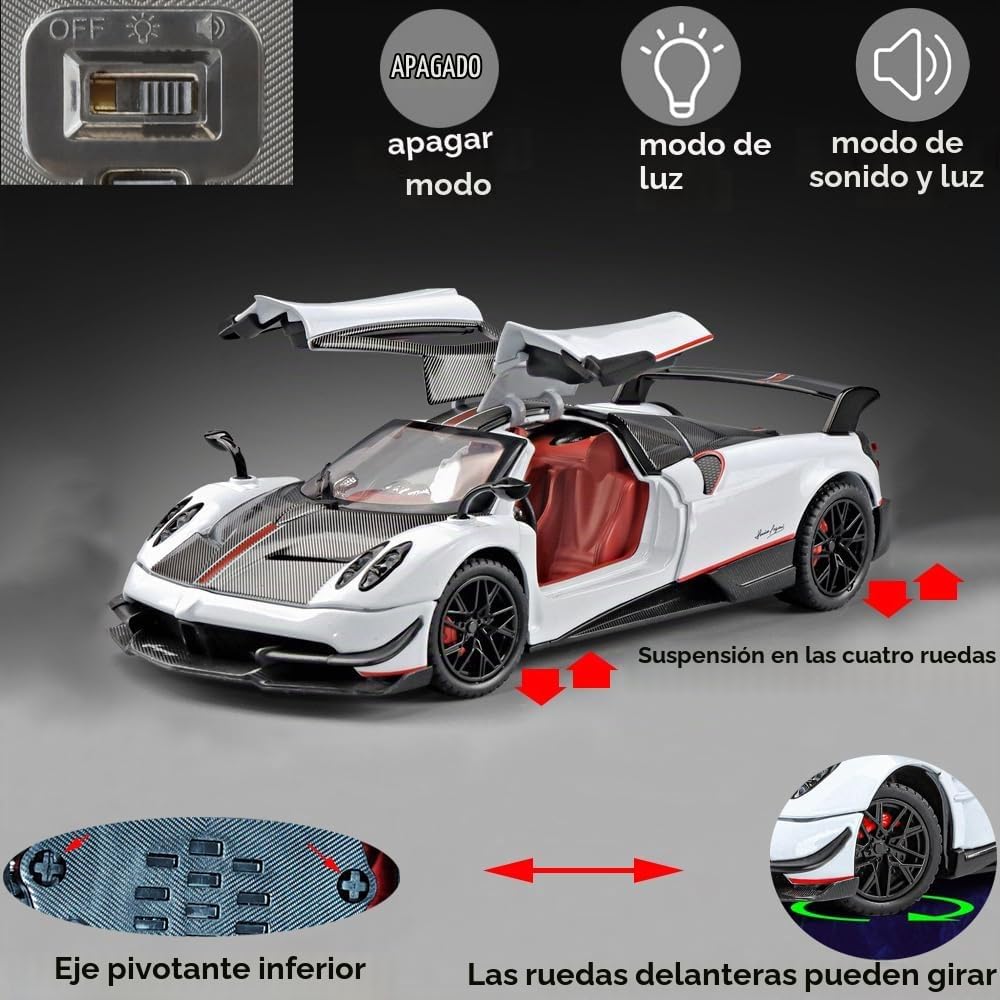 Coche de juguete modelo BC 1/24 aleación blanca coleccionable de tirón de