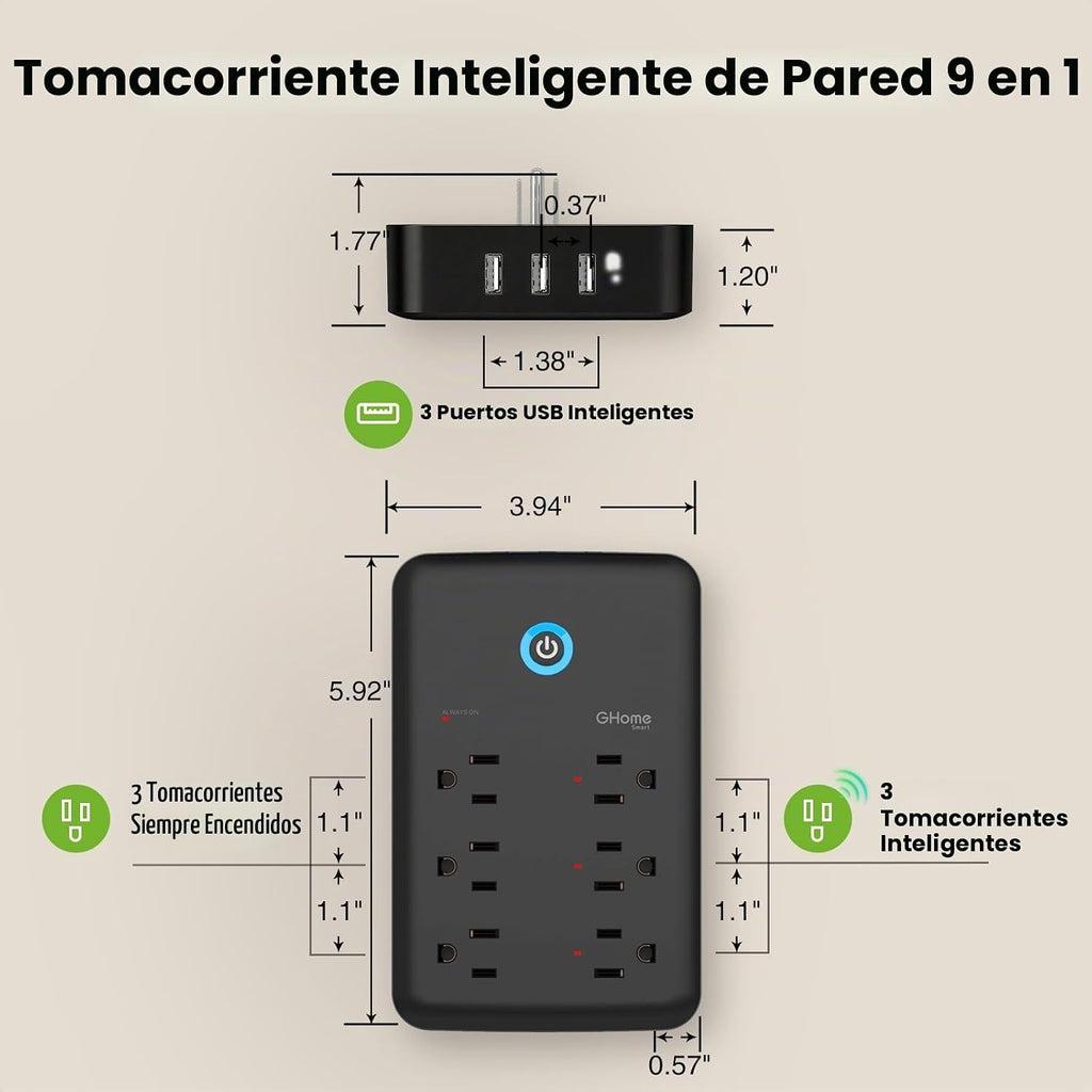 GHome Smart Extensor de tomacorriente, protector de sobretensiones con 3 regletas inteligentes controladas individualmente y 3 puertos USB inteligentes, enchufes inteligentes que funcionan con Alexa