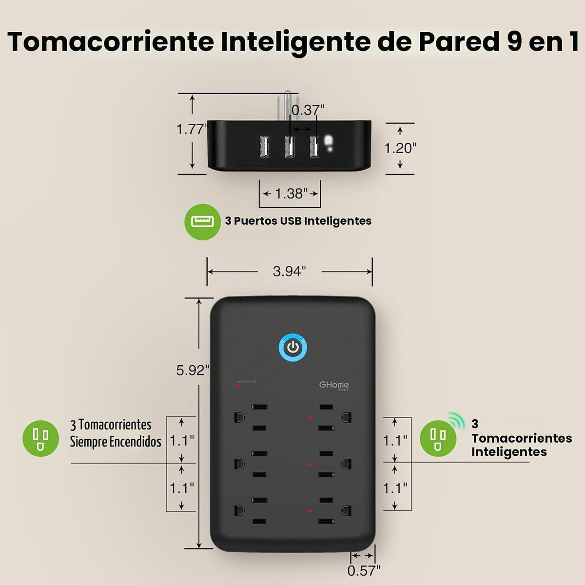 GHome Smart Extensor de tomacorriente, protector de sobretensiones con 3 regletas inteligentes controladas individualmente y 3 puertos USB inteligentes, enchufes inteligentes que funcionan con Alexa