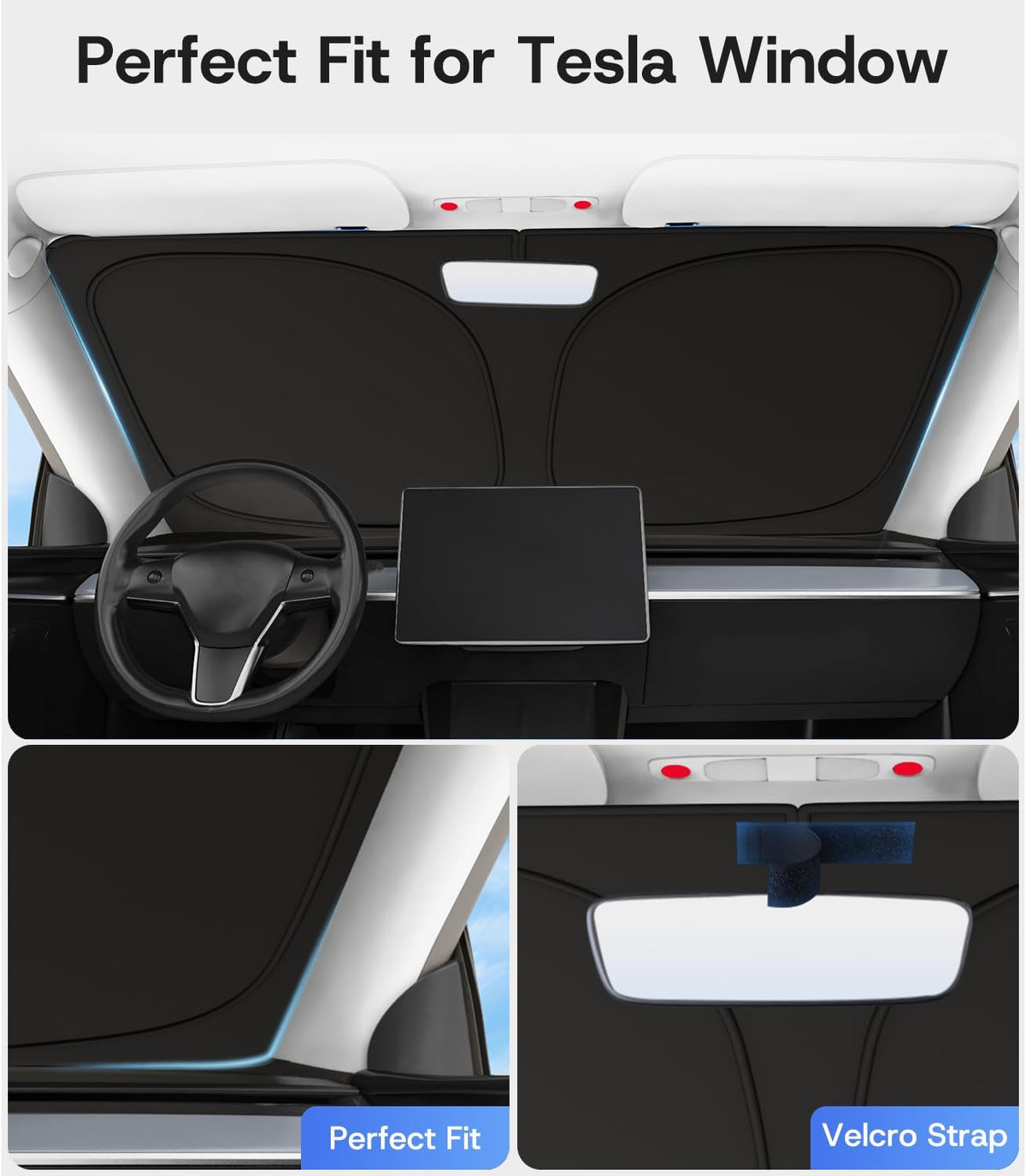 Parasol para parabrisas para Tesla modelo Y/3 2016-2026 (Juniper/Highland), [100% bloqueador solar y antiarrugas] protección UV, aislamiento térmico, cubierta de ventana delantera para Tesla