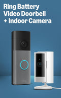Videotimbre inalámbrico Ring (última generación), café moteado con Cámara para interiores Ring, blanco