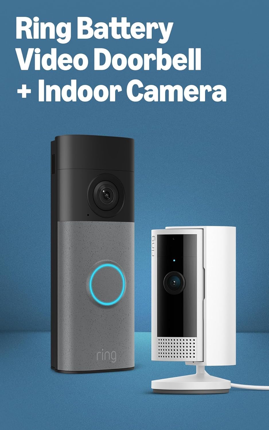 Videotimbre inalámbrico Ring (última generación), café moteado con Cámara para interiores Ring, blanco