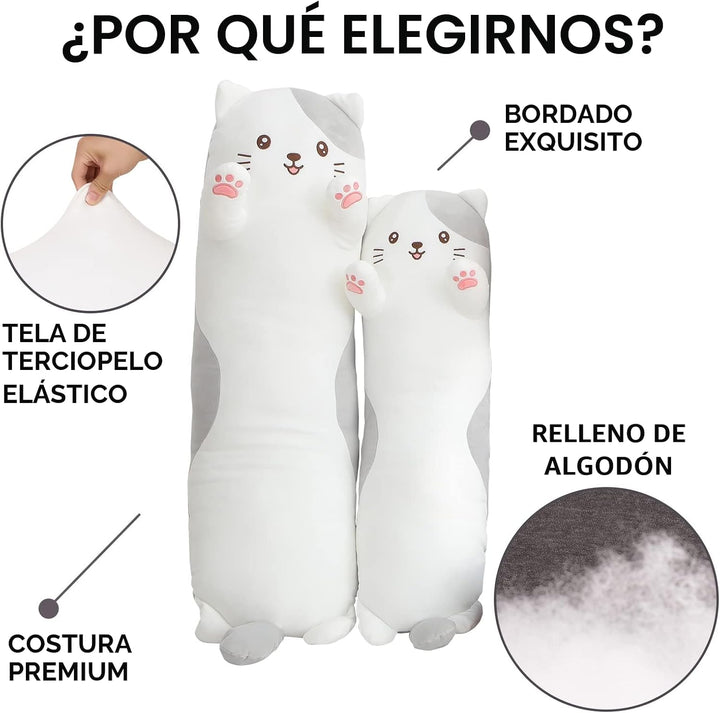 Dalmao - Muñeco de felpa de gato de 91 cm, almohada larga y suave c...