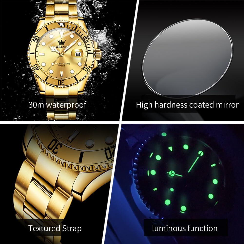 OLEVS Relojes de Lujo para Hombres, Gran Acero Inoxidable, Cuarzo Analógico, Resistente al Agua