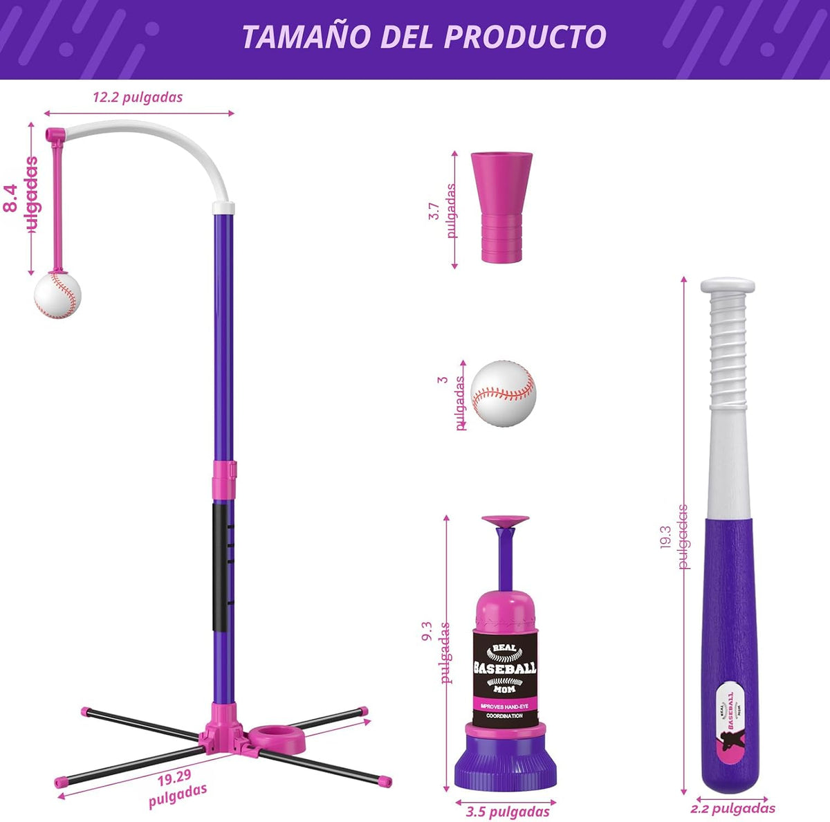 Set de Béisbol - 3 Maneras de Jugar, Altura Ajustable, Fácil de Montar, Seguro y Resistente, Regalo Deportivo Ideal para Niños