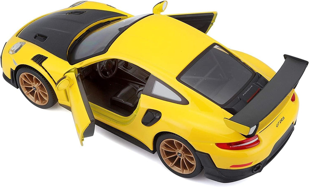 Maisto Porsche 911 GT2 RS Amarillo con Capucha de Carbono y Ruedas Doradas Edición Especial 1/24 Modelo de Coche Fundido a Presión